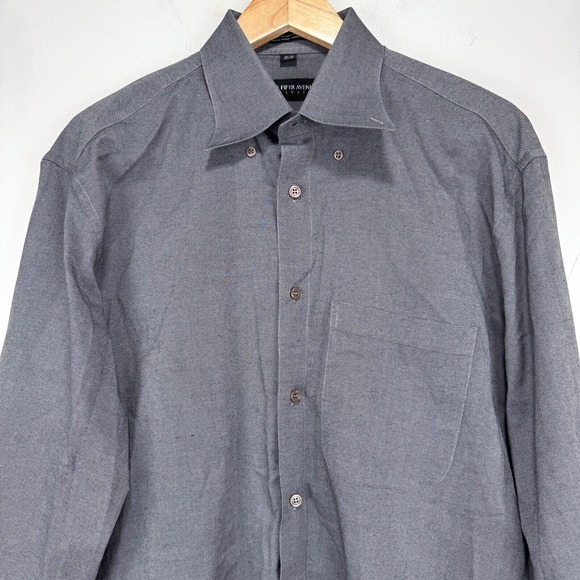 Saks Fifth Avenue Exclusive Dress Shirt Men 16 41 32/33 Gray Single Needle Italy - Picture 2 of 7